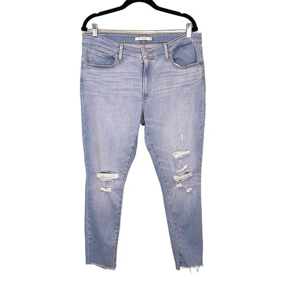 Levi's Women's Blue Stretch Distressed Mid Rise 711 Skinny Ankle Jeans Size 33 - Picture 1 of 8